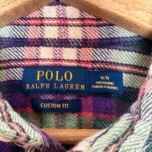Polo Ralph Lauren M Plaid Flannel Shirt Elbow Patch Button Front Long Sleeve